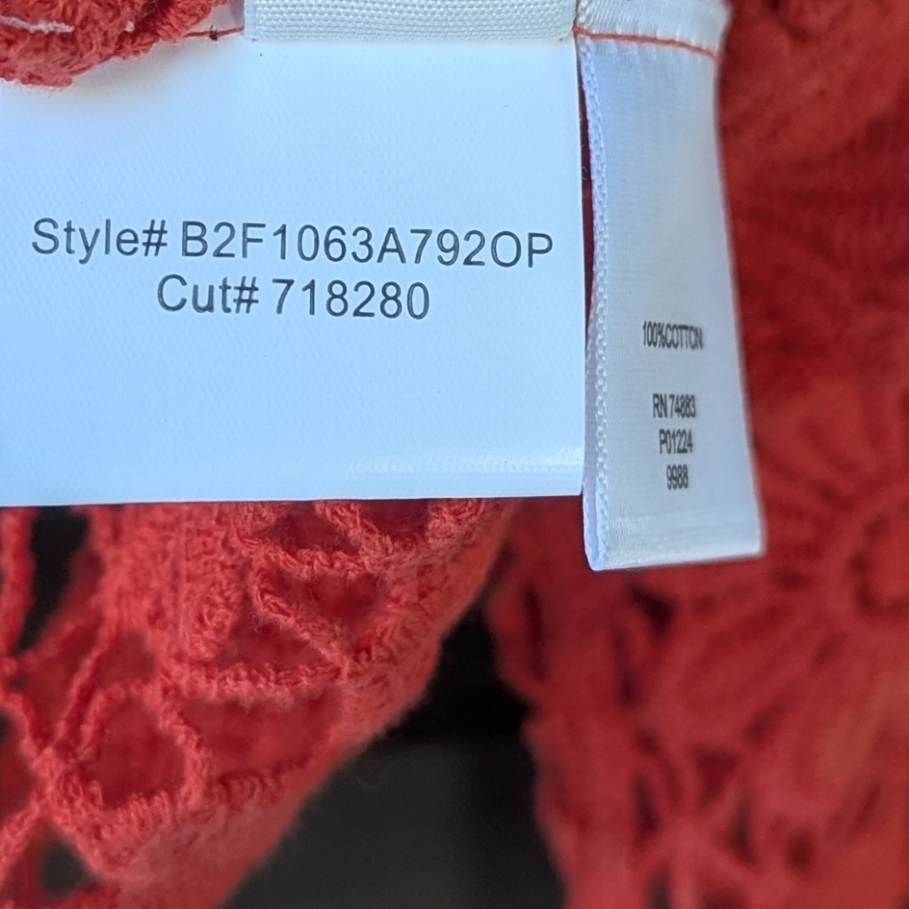Vicki Wayne Coral Orange Floral Crochet Front Tie Cropped Cardigan Medium Boho - Picture 6 of 10